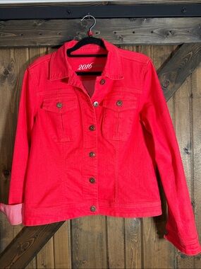 Parasuco Women's Vibrant Red Button-Front Jean Jacket